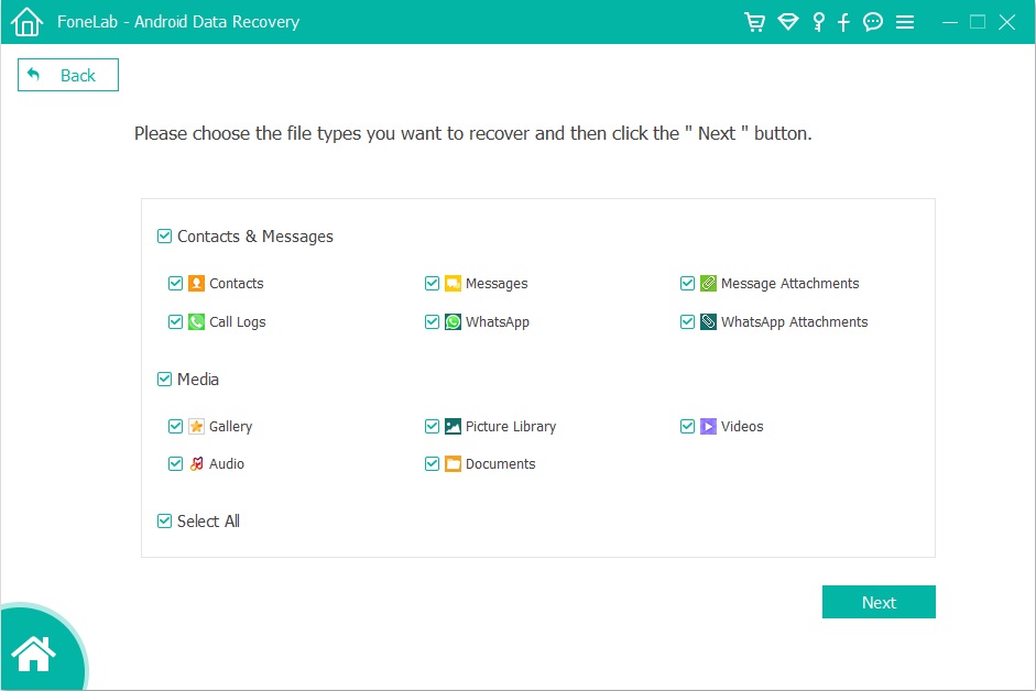 select document file to recover from android