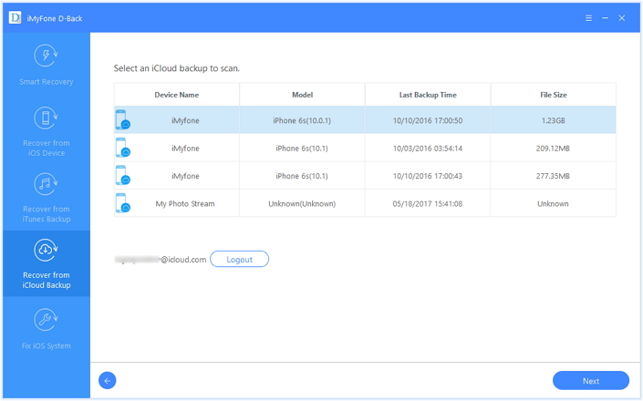 select icloud backup file