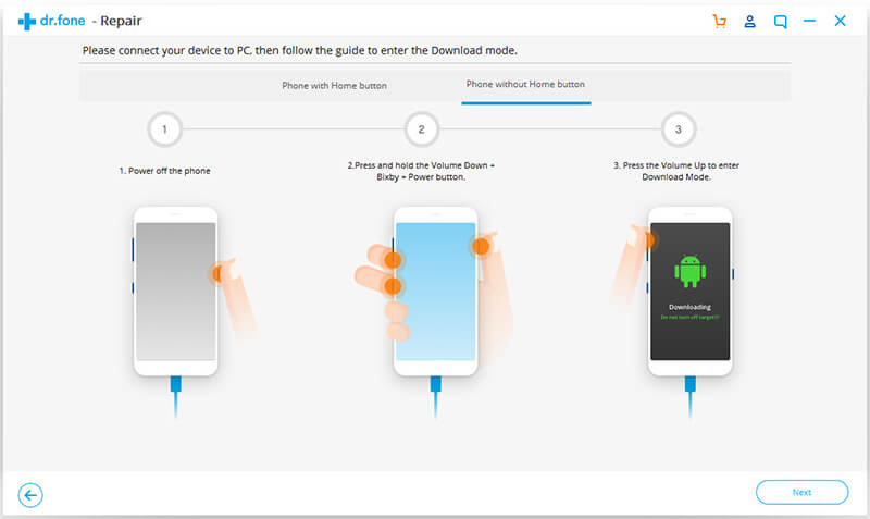 boot in Samsung in download mode (without home button)