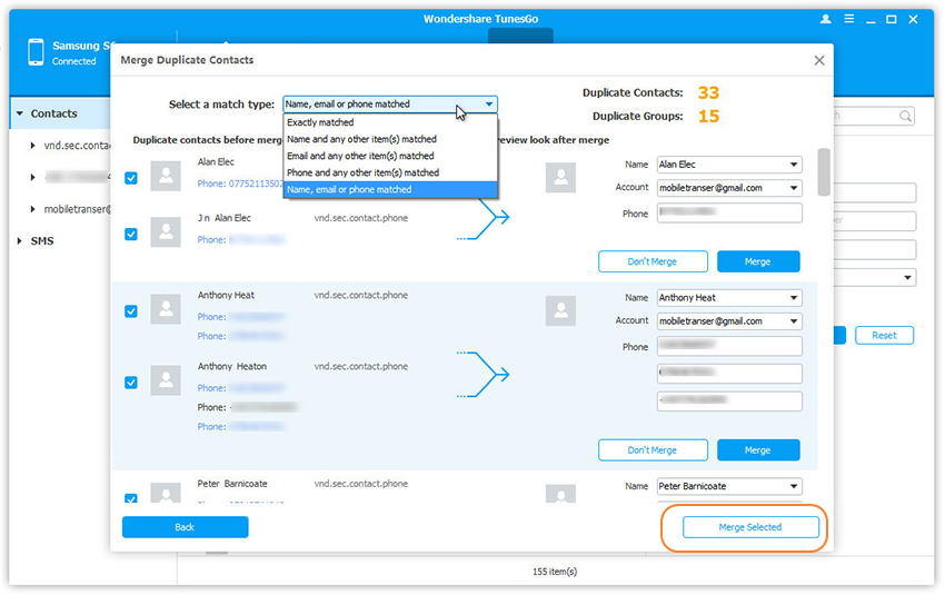 merge duplicate contacts on Samsung