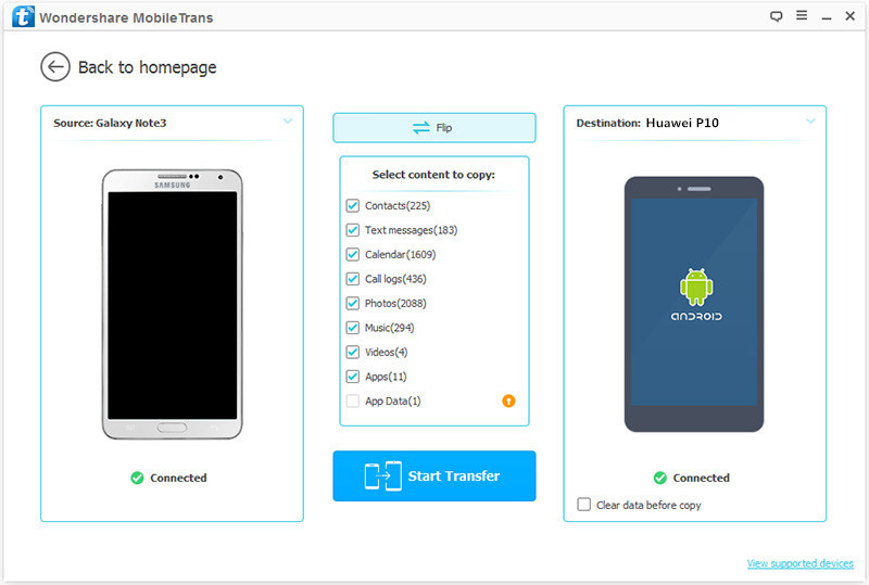 select contacts file to transfer