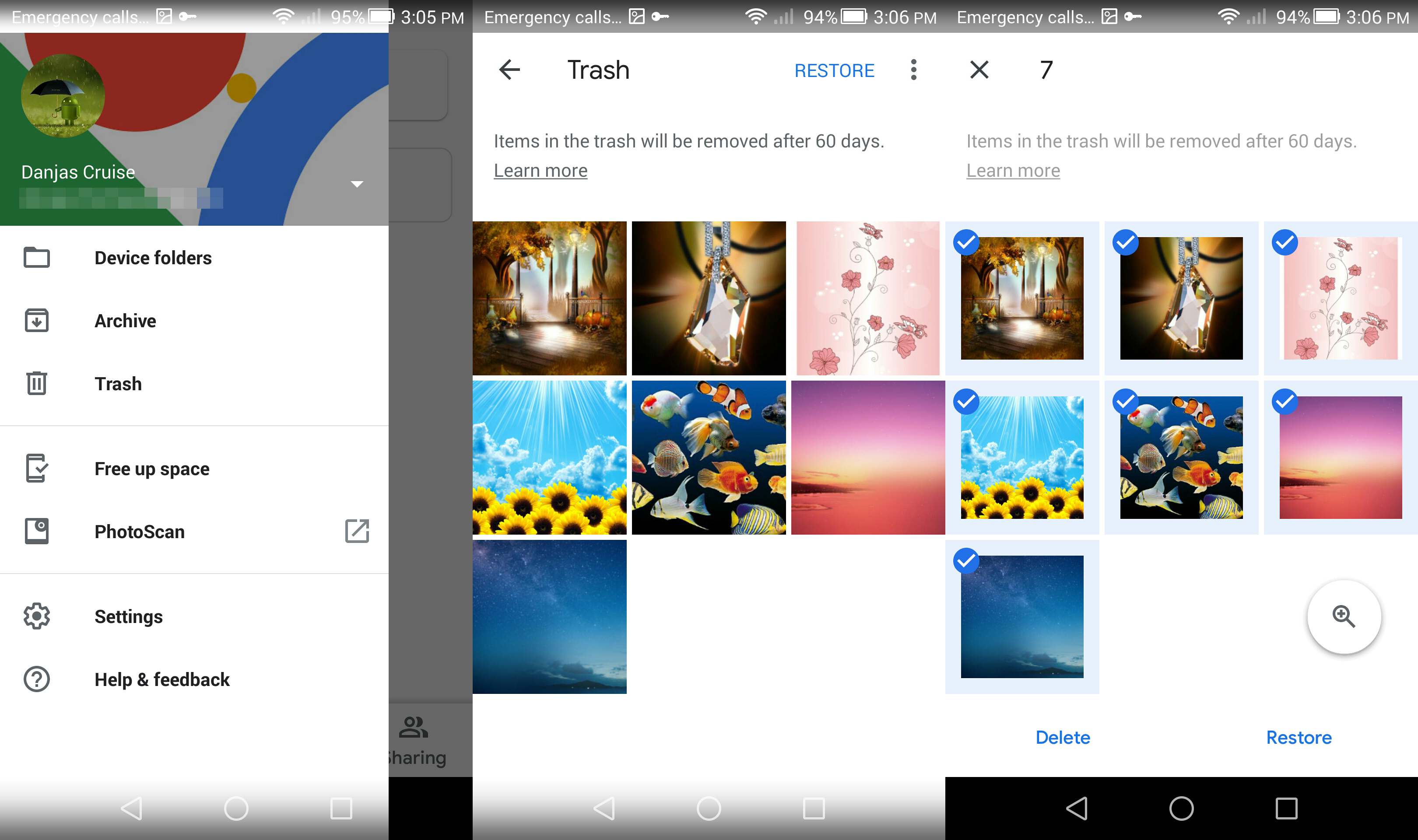 Restore photos from Google Photos app