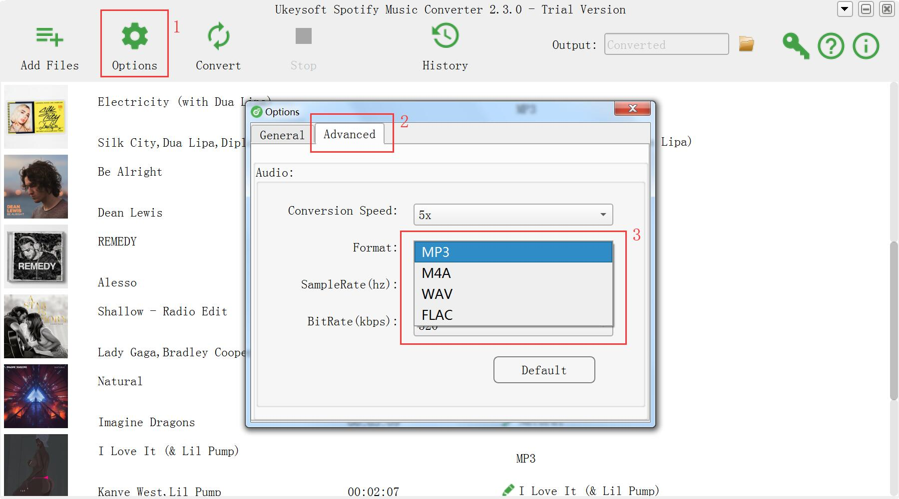 output format settings