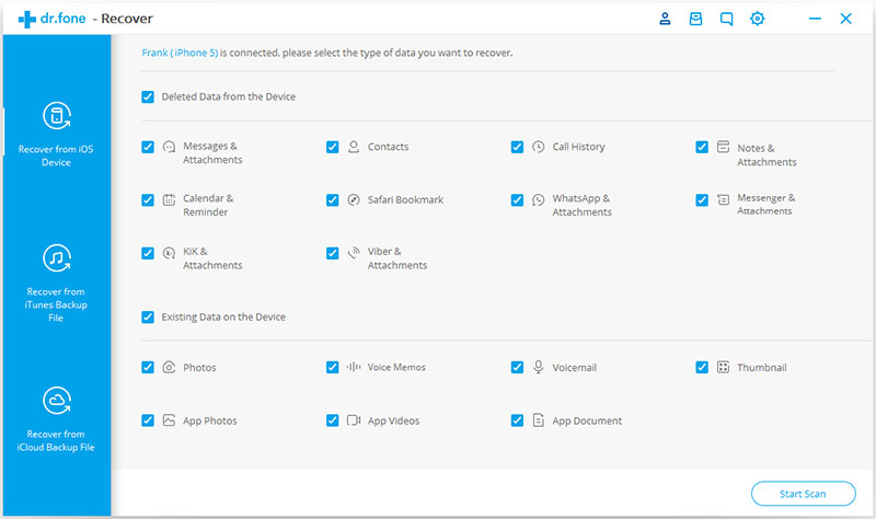 select photo files to restore from iPhone