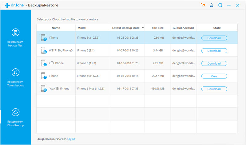 select icloud backup file