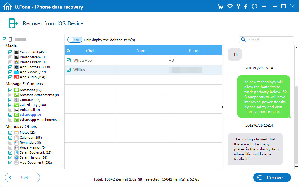 recover WhatsApp messages from iPhone xs - u.fone