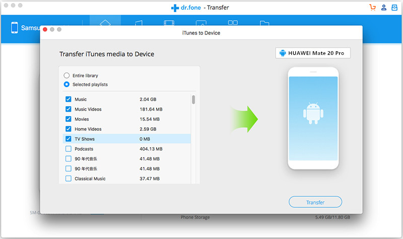 transfer music from iTunes to huawei mate 20 pro